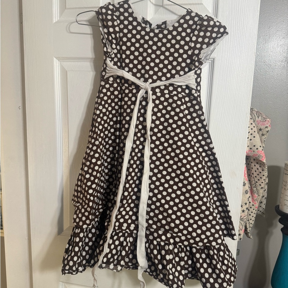 Polka Dot Kids Dress - Brown and White
